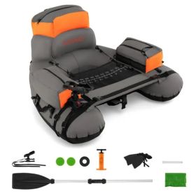 350lbs Inflatable Fishing Float Tube - 2 Air Chambers, Rod Holder+Fish Ruler, Orange+Gray (Option: Defaulttitle)
